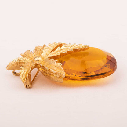 Sarah-Coventry-Ananas-Brosche-mit-amberfarbenem-Kristall