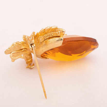 Sarah-Coventry-Ananas-Brosche-mit-amberfarbenem-Kristall-Signatur-auf-der-Rückseite
