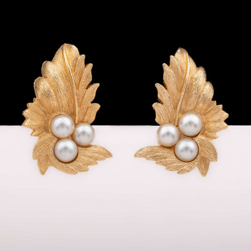 SARAH COVENTRY Leaf clip earrings with pearls
