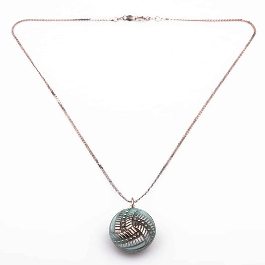 Sarah-Coventry-Kette-Silber-runder-Anhänger-Aqua