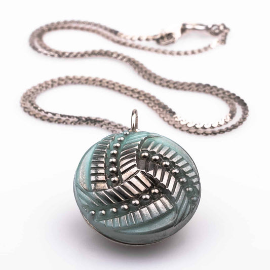 Sarah-Coventry-Kette-Silber-runder-Anhänger-Aqua