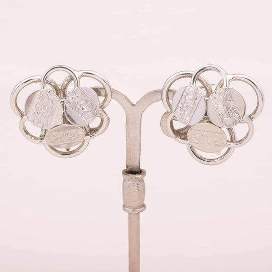Sarah-Coventry-Vintage-Ohrclips-silberfarben-Münzen-Design