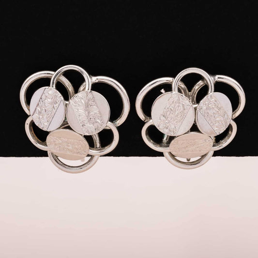 Sarah-Coventry-Vintage-Ohrclips-silberfarben-Münzen-Design