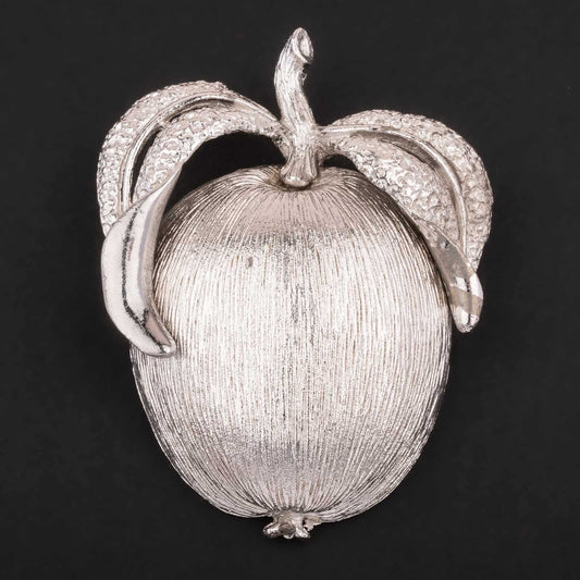 Sarah-Coventry-große-Apfel-Brosche-silberfarben