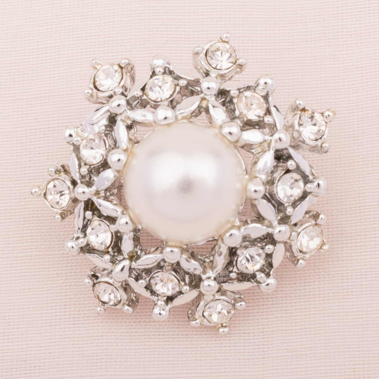 Sarah-Coventry-kleine-silberfarbene-Brosche-mit-Strass-und-Perle