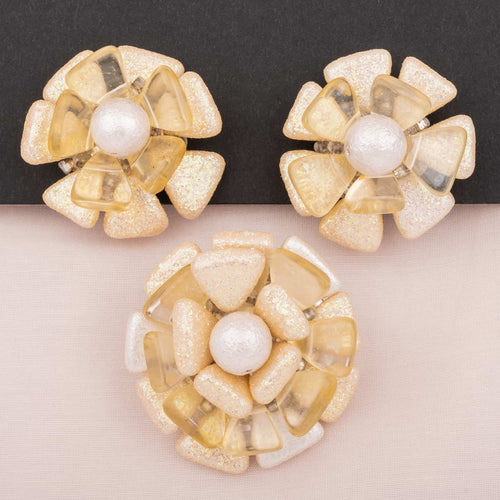 Blumen Vintage Schmuckset bestehend aus einer Brosche und Ohrclips