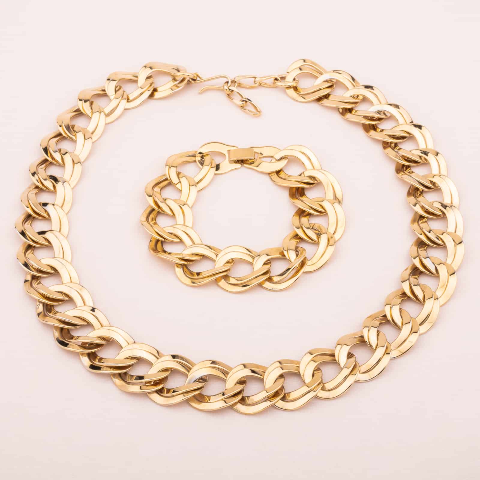 Schmuckset-Halskette-Armband-Kettenglieder-goldfarben-80s