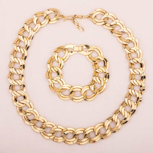 Schmuckset-Halskette-Armband-Kettenglieder-goldfarben-80s