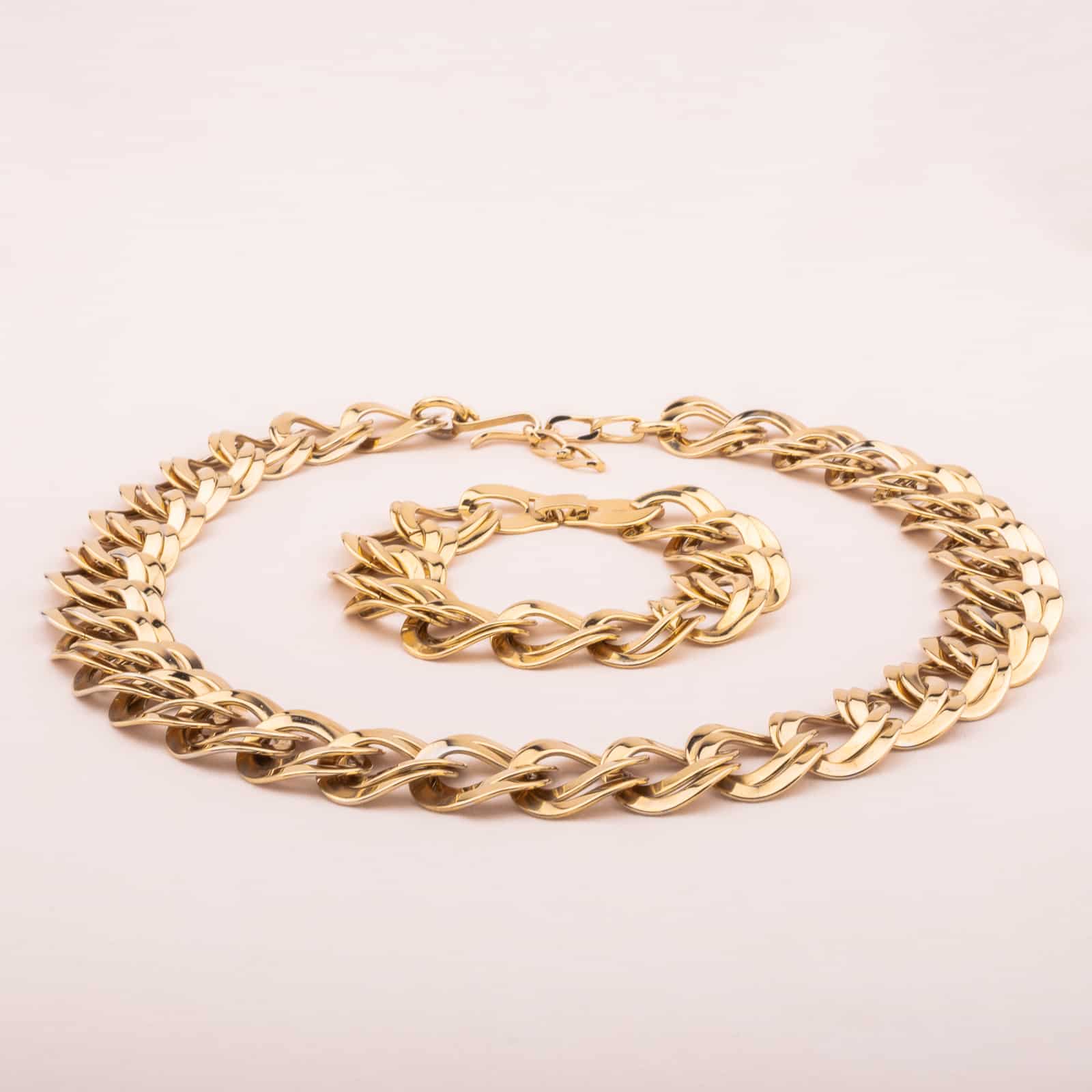 Schmuckset-Halskette-Armband-Kettenglieder-goldfarben-80s