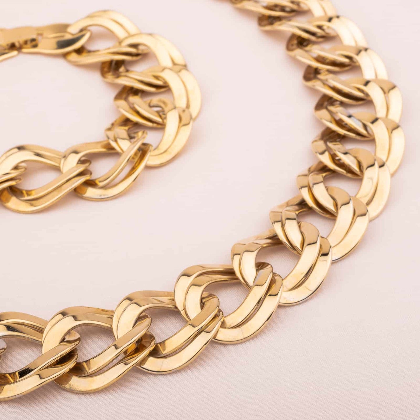 Schmuckset-Halskette-Armband-Kettenglieder-goldfarben-80s