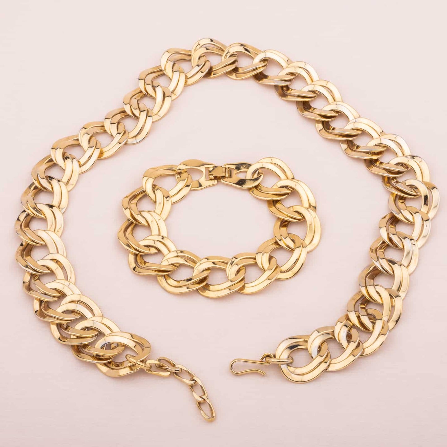 Schmuckset-Halskette-Armband-Kettenglieder-goldfarben-80s