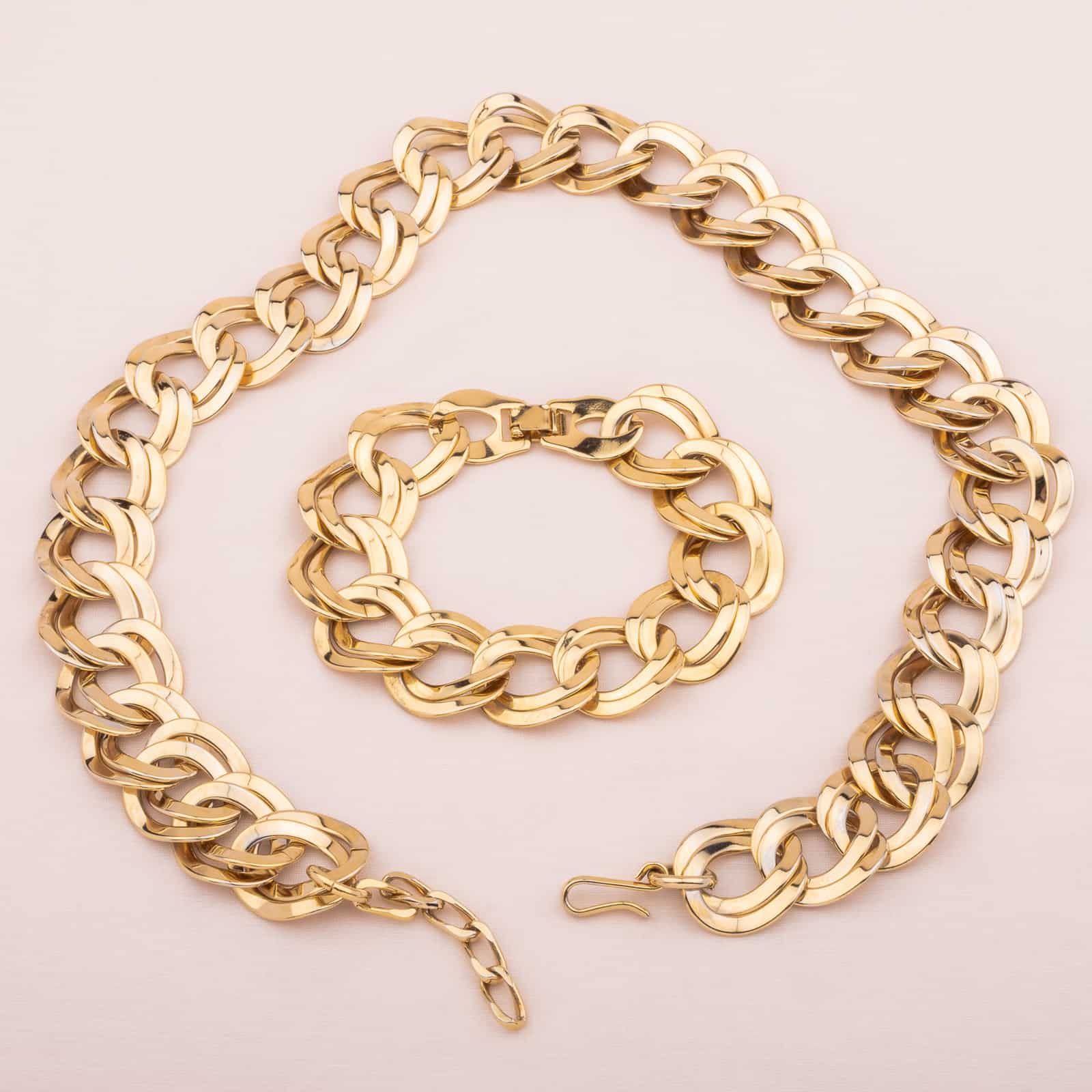 Schmuckset-Halskette-Armband-Kettenglieder-goldfarben-80s