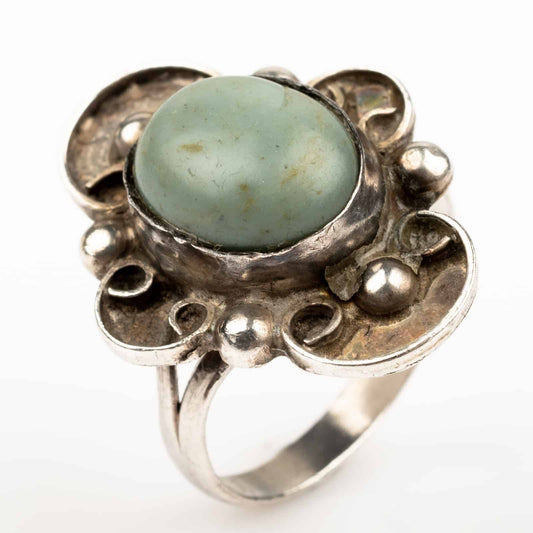 Silberring-Cabochon-Graugrün-70s
