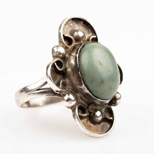 Silberring-Cabochon-Graugrün-70s