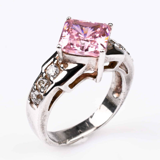 Kleiner-Ring-Sterlingsilber-eckiger-rosa-Zirkonia