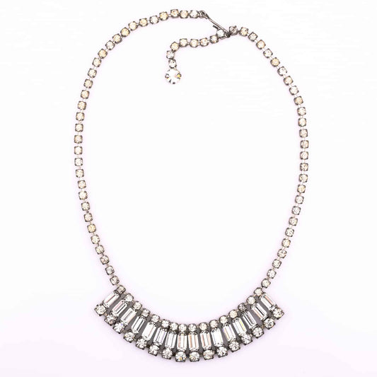 Vintage-Strass-Halskette-mit-Kristallen-in-Baguetteschliff