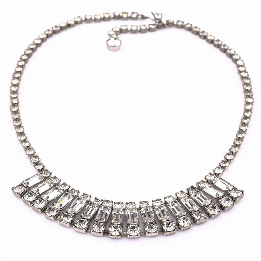Vintage-Strass-Halskette-mit-Kristallen-in-Baguetteschliff