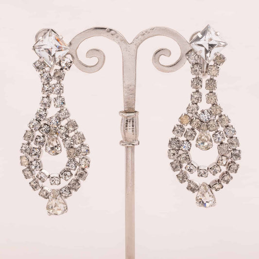 Lange-Strass-Ohrringe-Tropfenform-zum-Schrauben