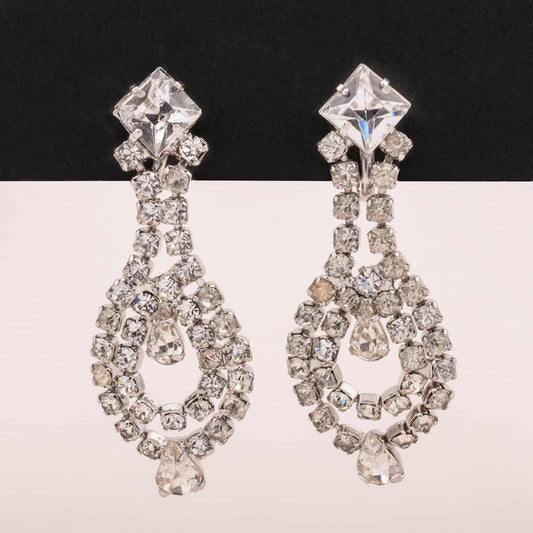 Lange-Strass-Ohrringe-Tropfenform-zum-Schrauben