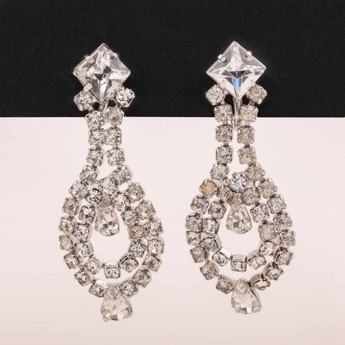 Long rhinestone earrings with set crystal stones
