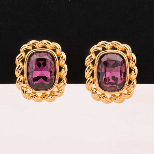 Swarovski-80s-Vintage-Ohrringe-mit-lila-Kristall