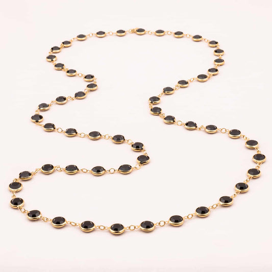 Swarovski-lange-Halskette-runde-schwarze-Kristalle