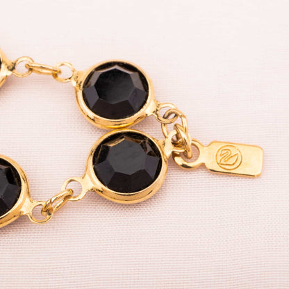 Swarovski-lange-Halskette-runde-schwarze-Kristalle-Signatur