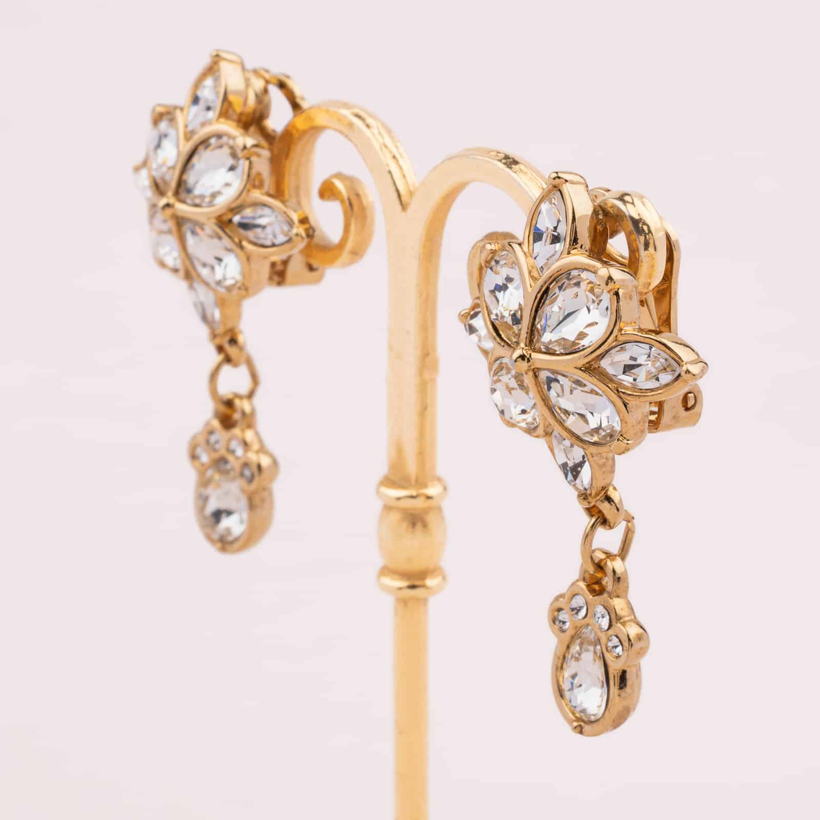 Swarovski-vergoldete-Ohrclips-Kristall-Hänger