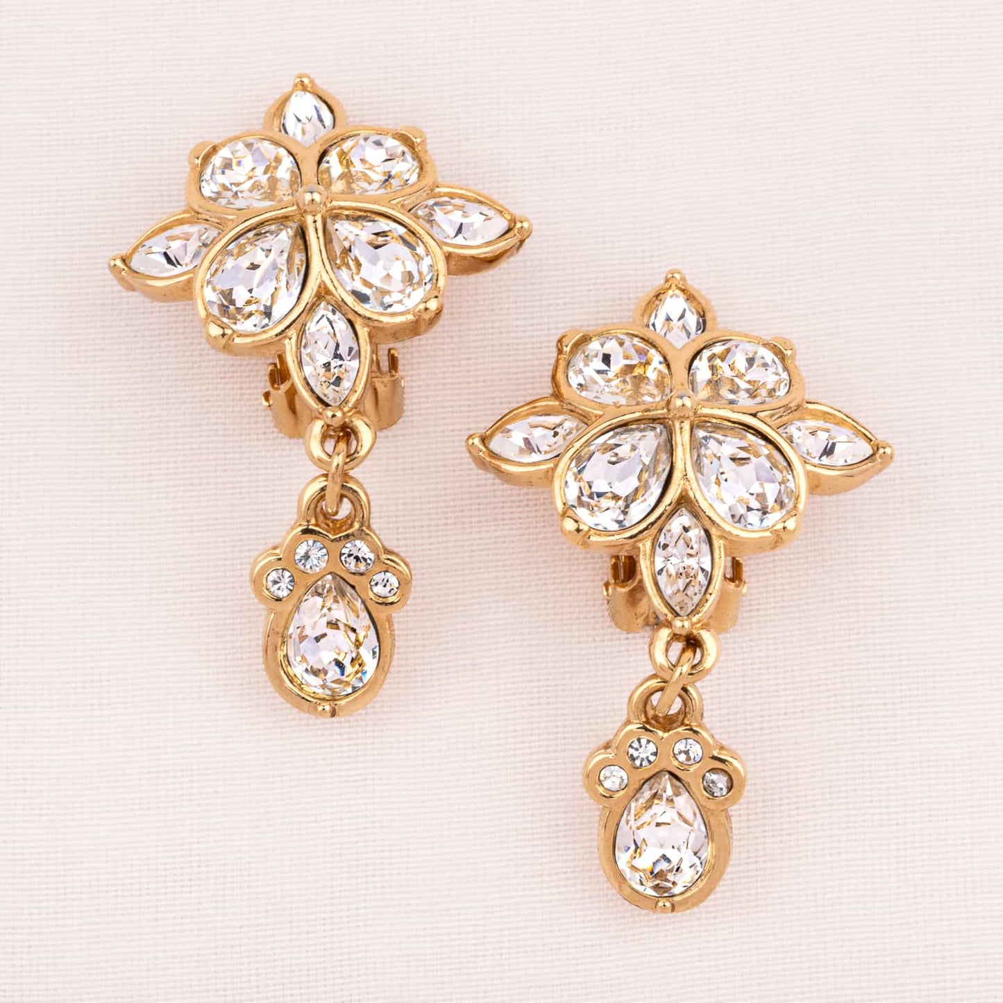 Swarovski-vergoldete-Ohrclips-Kristall-Hänger