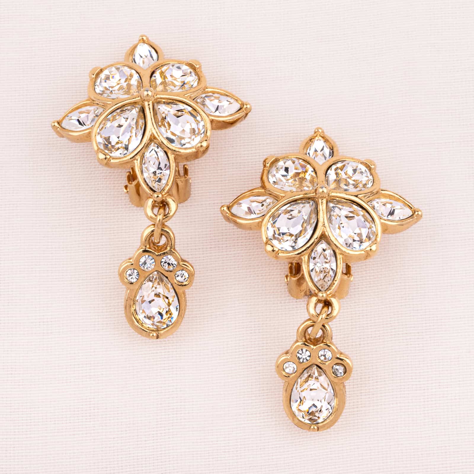 Swarovski-vergoldete-Ohrclips-Kristall-Hänger