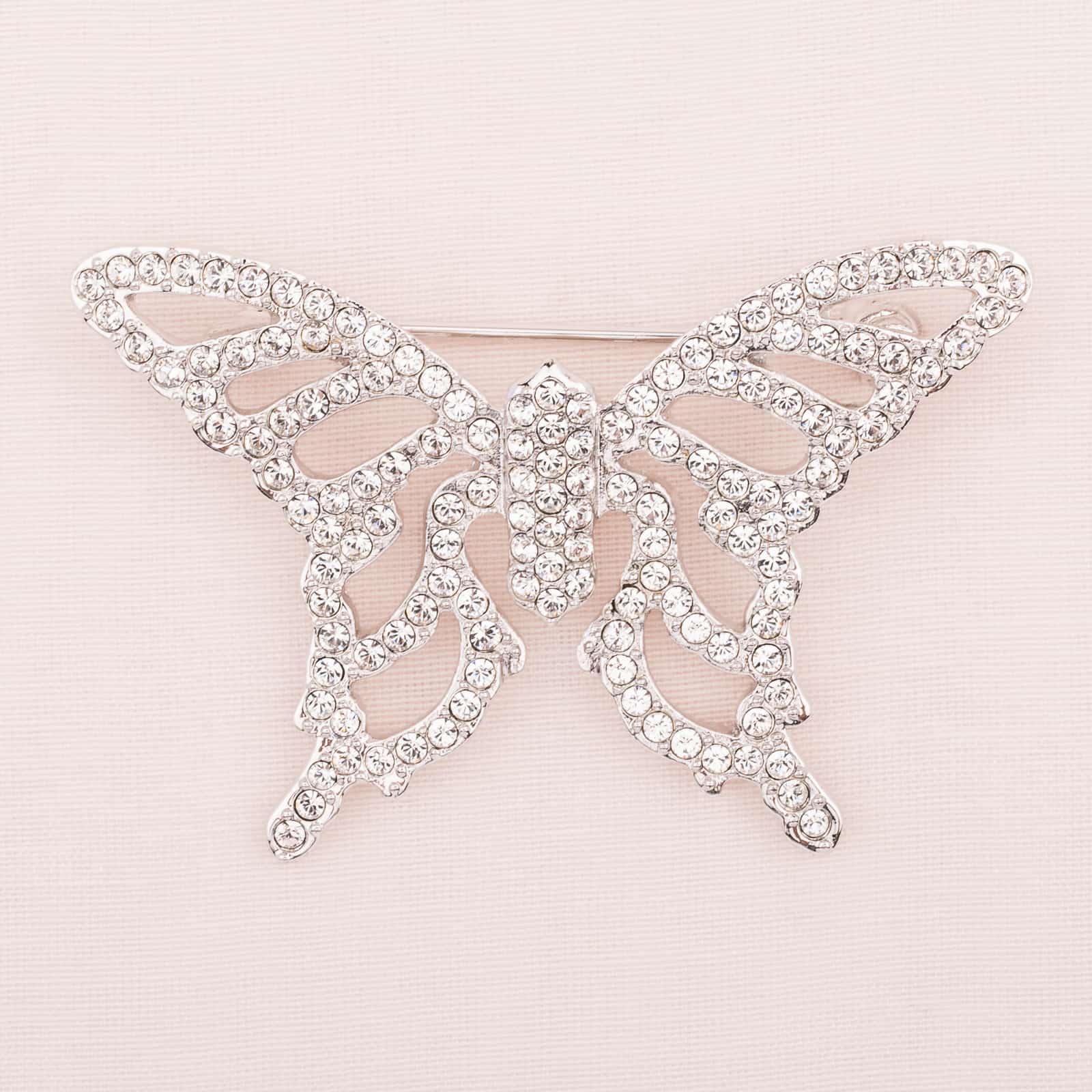 Swarovski-silberfarbene-Schmetterling-Brosche