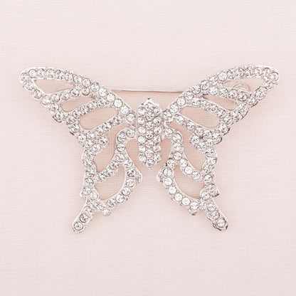 Swarovski-silberfarbene-Schmetterling-Brosche