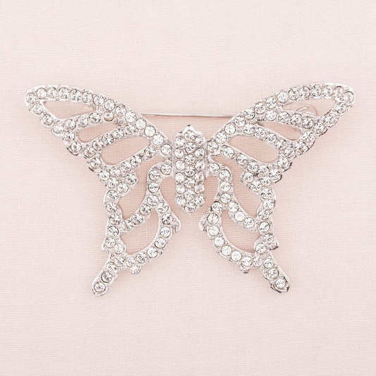 Swarovski-silberfarbene-Schmetterling-Brosche