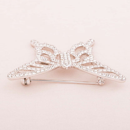 Swarovski-silberfarbene-Schmetterling-Brosche