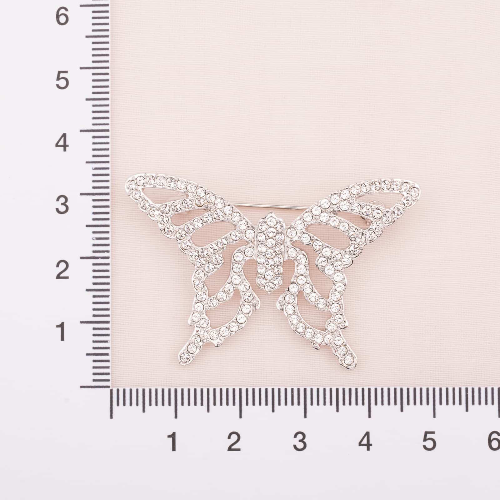 Swarovski-silberfarbene-Schmetterling-Brosche