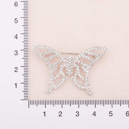 Swarovski-silberfarbene-Schmetterling-Brosche