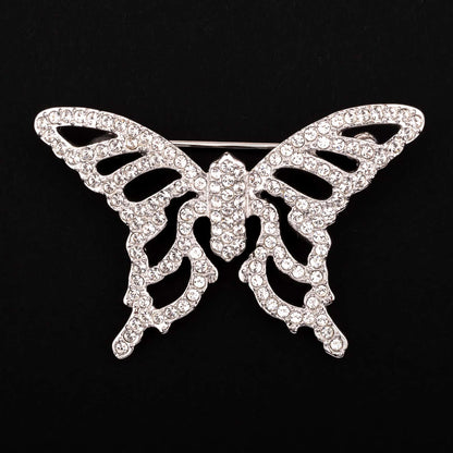 Swarovski-silberfarbene-Schmetterling-Brosche