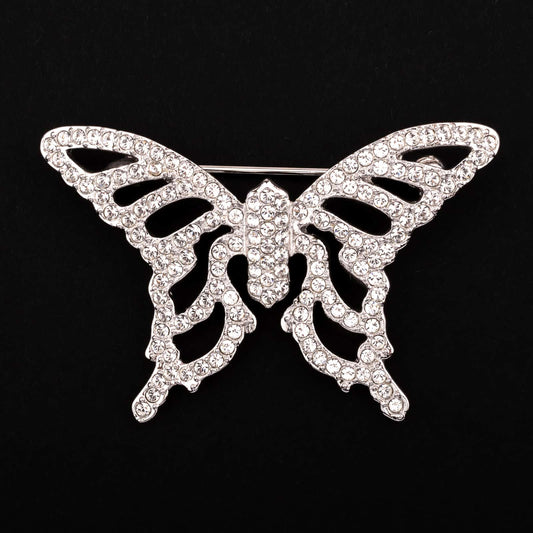 Swarovski-silberfarbene-Schmetterling-Brosche