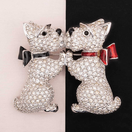 Swarovski-Vintage-Brosche-zwei-verliebte-Scottish-Terrier