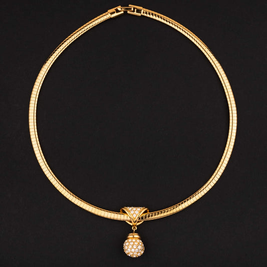 Swarovski-Vintage-Collier-mit-kristallbesetztem-Kugel-Anhänger