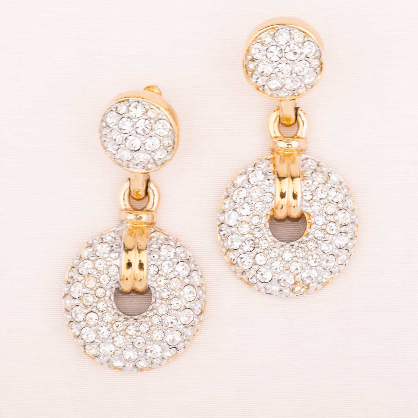 Swarovski-Vintage-Ohrringe-runde-Kristall-besetzte-Hänger