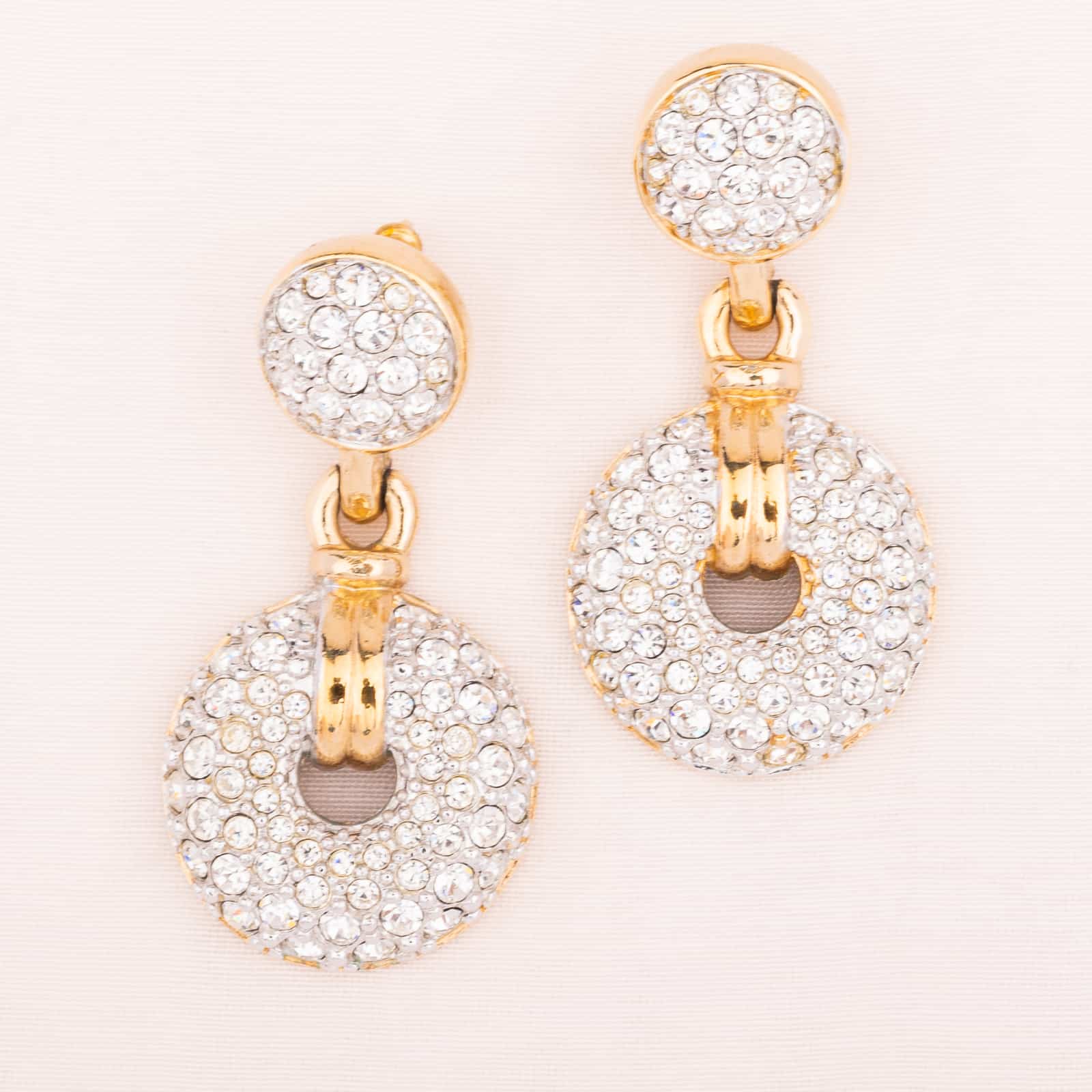 Swarovski-Vintage-Ohrringe-runde-Kristall-besetzte-Hänger