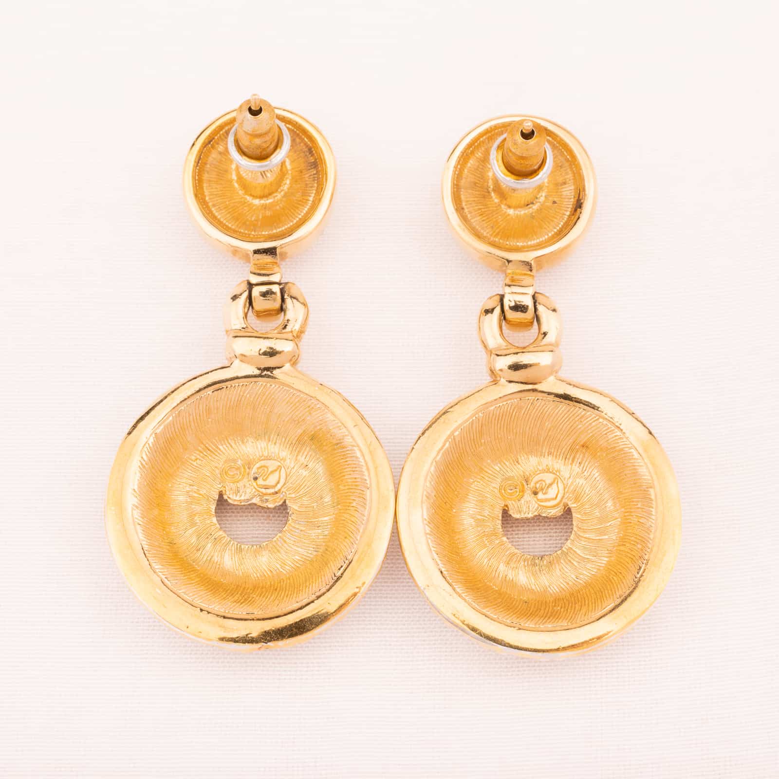 Swarovski-Vintage-Ohrringe-runde-Hänger-Rückseiten-mit-Schwan-Logo