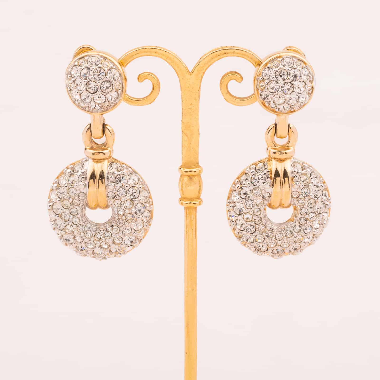 Swarovski-Vintage-Ohrringe-runde-Kristall-besetzte-Hänger
