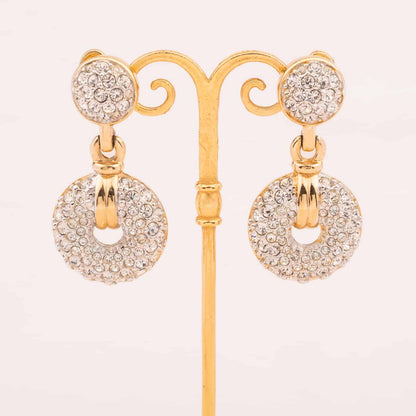 Swarovski-Vintage-Ohrringe-runde-Kristall-besetzte-Hänger