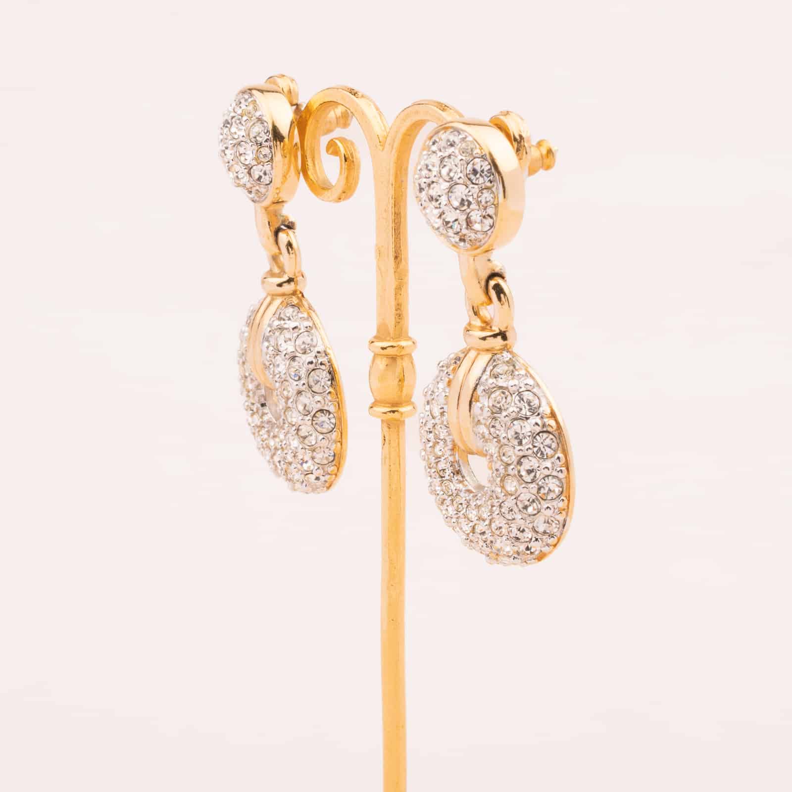 Swarovski-Vintage-Ohrringe-runde-Kristall-besetzte-Hänger