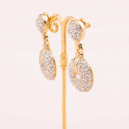 Swarovski-Vintage-Ohrringe-runde-Kristall-besetzte-Hänger