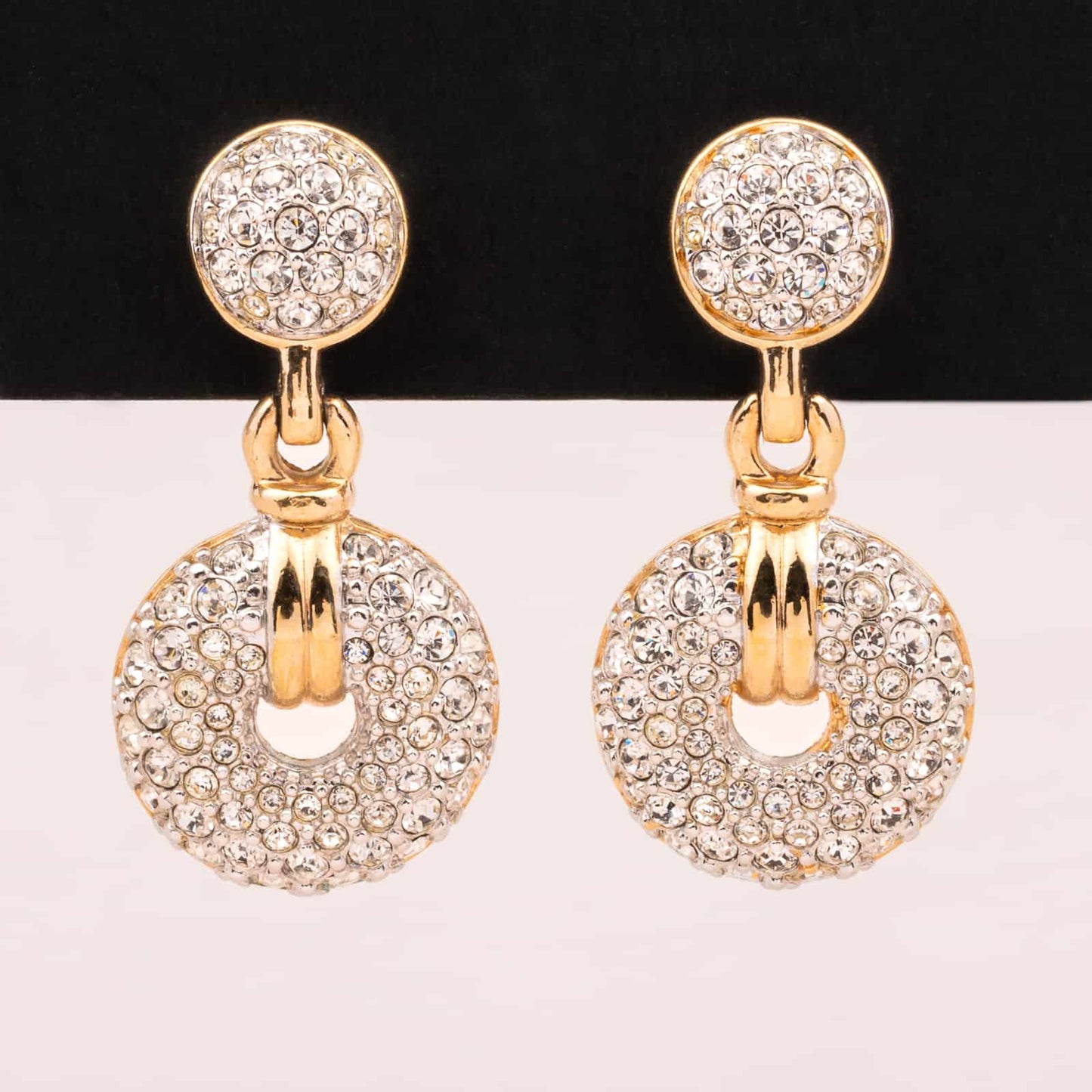 Swarovski-Vintage-Ohrringe-runde-Kristall-besetzte-Hänger