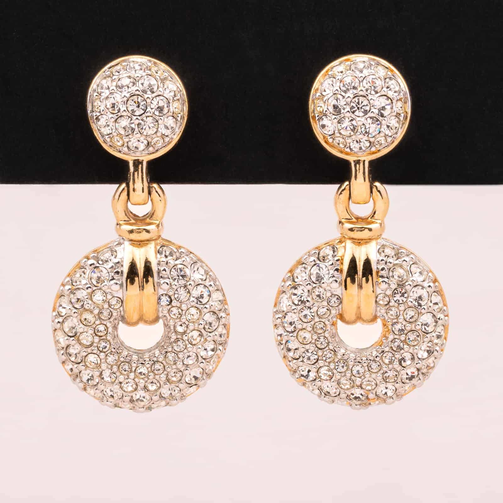 Swarovski-Vintage-Ohrringe-runde-Kristall-besetzte-Hänger
