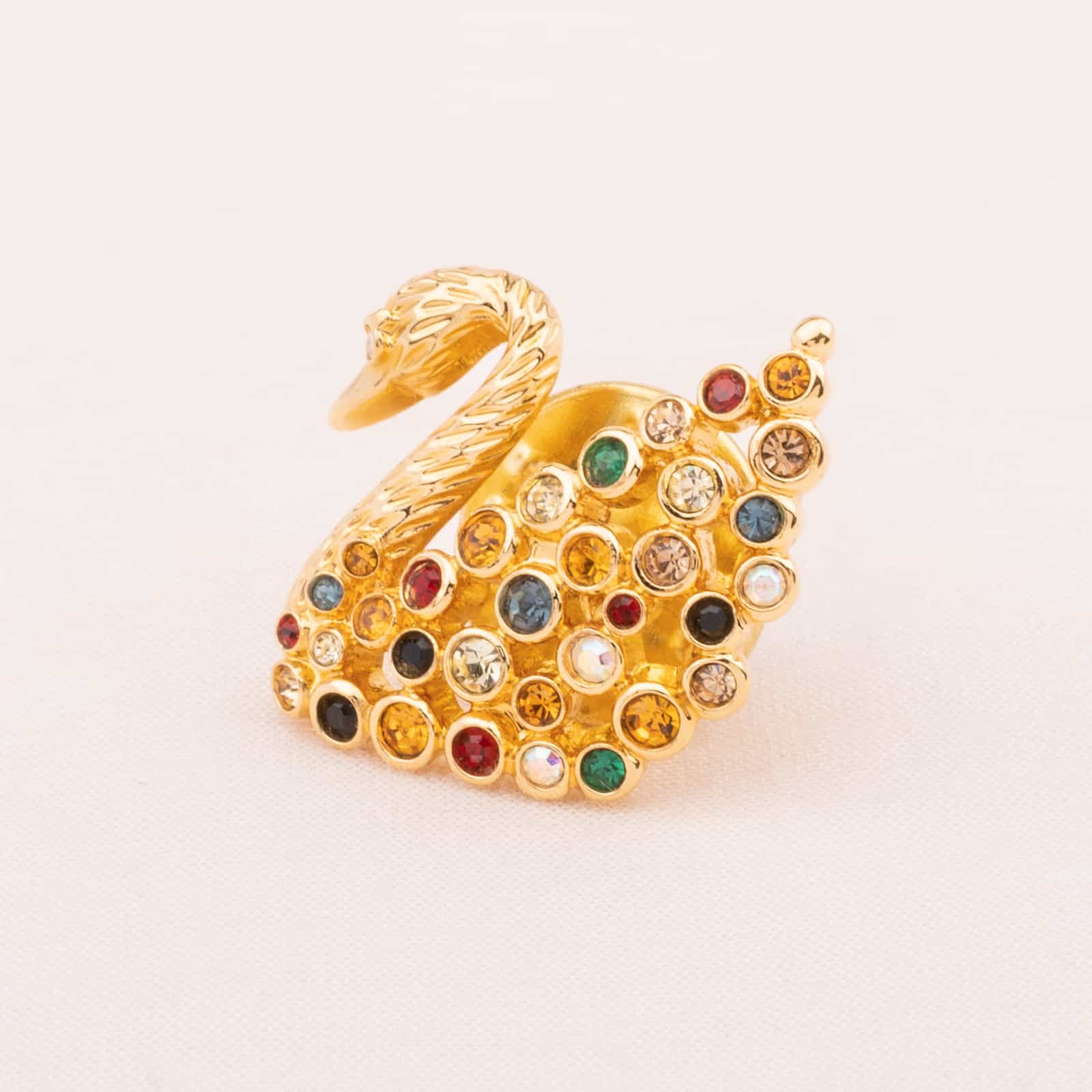 bunten mit Find SWAROVSKI Vintage Beauty Schwan – Pin vergoldete Brosche Kristallen
